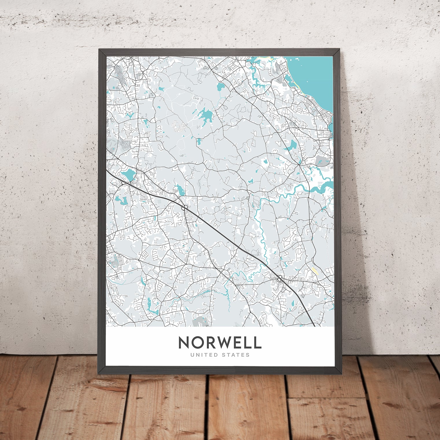 Modern City Map of Norwell, MA Norwell Center, North River, South Riv