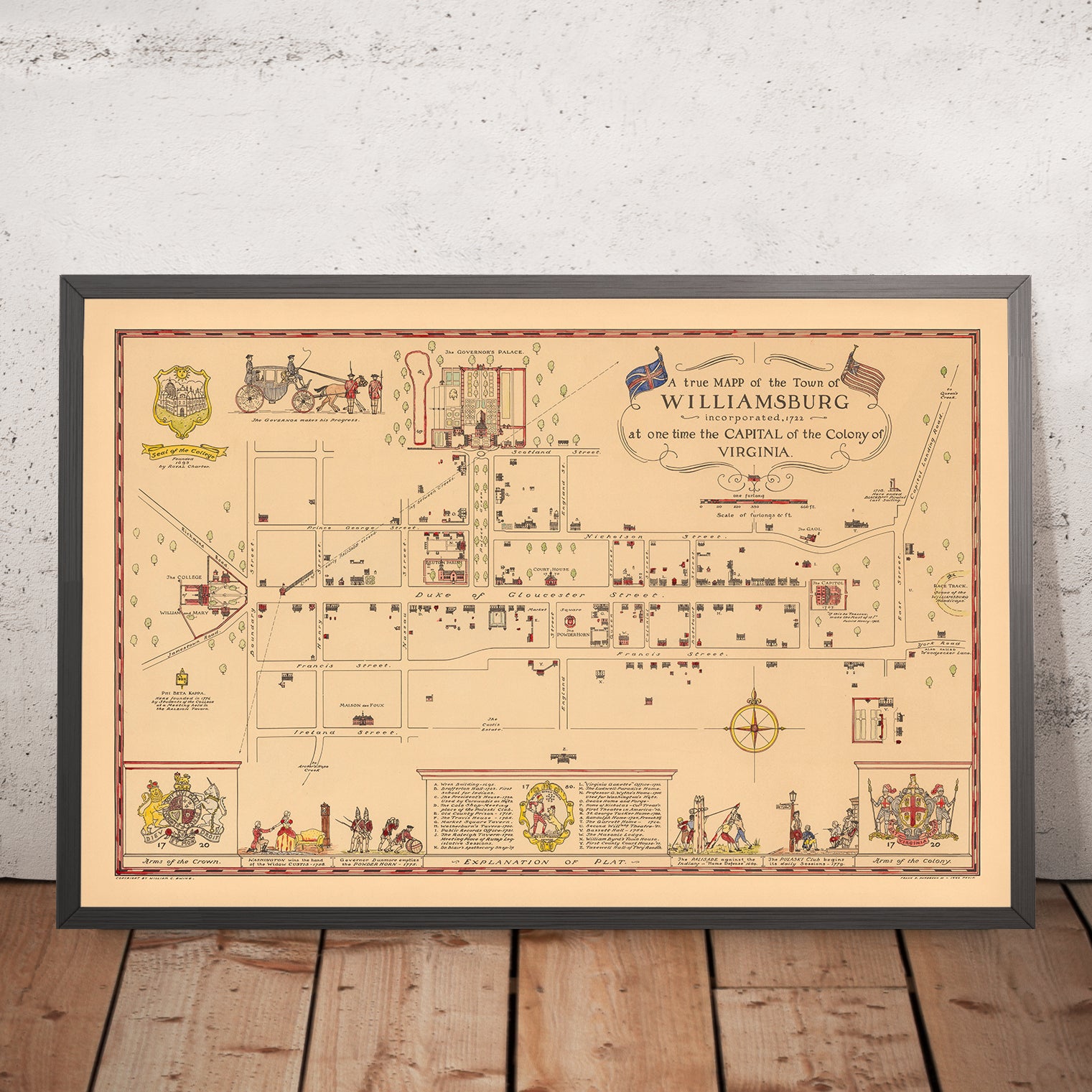 Old Historical Map of Williamsburg, VA in 1722 by Patterson: Governor ...