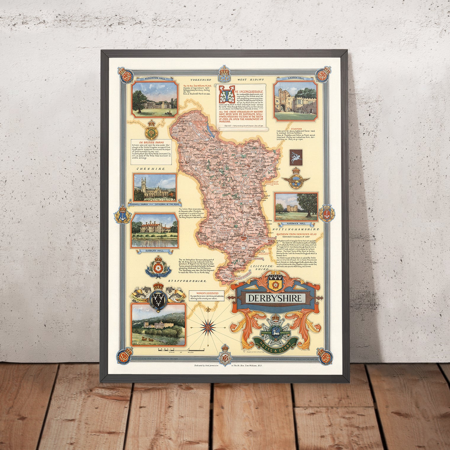 Old Pictorial Map Of Derbyshire By Clegg 1946 Derby Chatsworth Ked Old Pictorial Map Of Derbyshire By Clegg 1946 Derby Chatsworth Ked