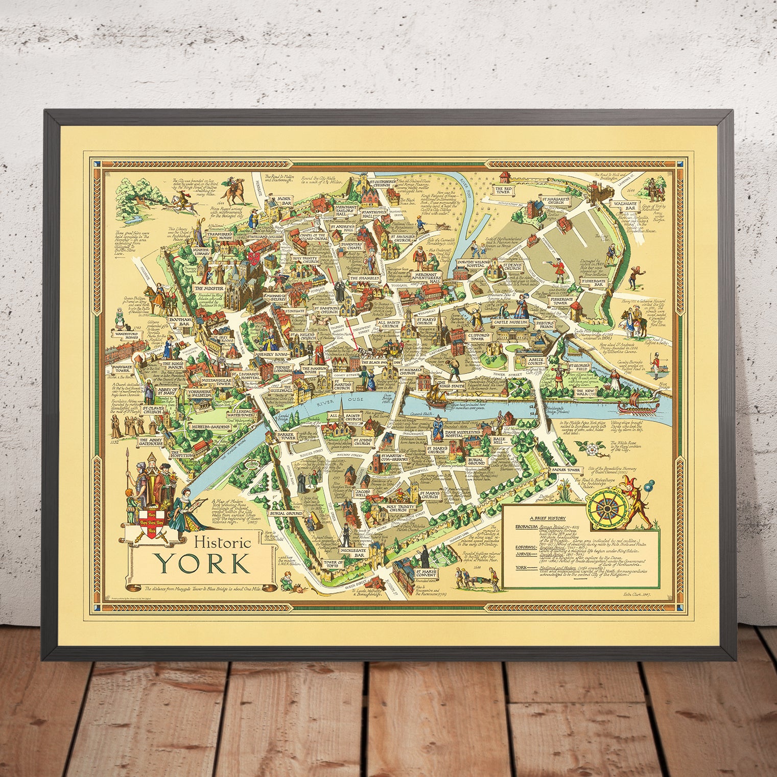 Old Pictorial Map Of York By Clark 1947 York Minster Clifford s Towe old-pictorial-map-of-york-by-clark-1947-york-minster-clifford-s-towe