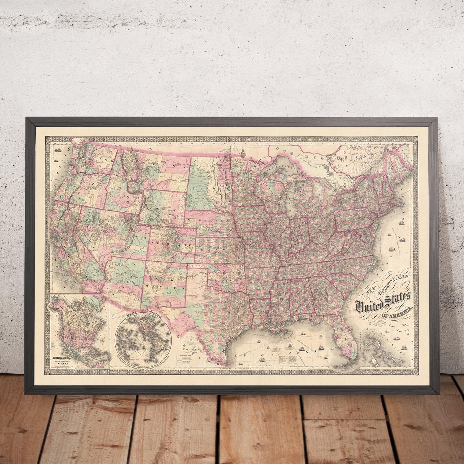 Old Rare County Map of the United States by GW Colton, 1874 – The ...