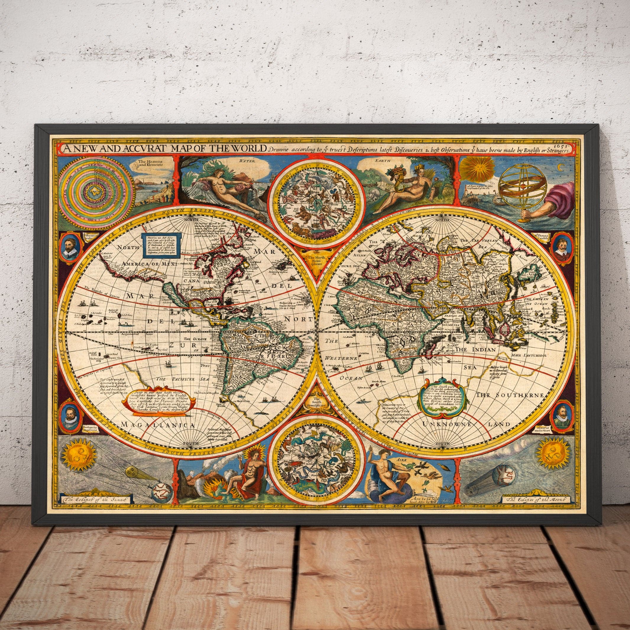 Spanish Map of the World Large office wall Poster 61x91.5 cm 24x36 in New  blue