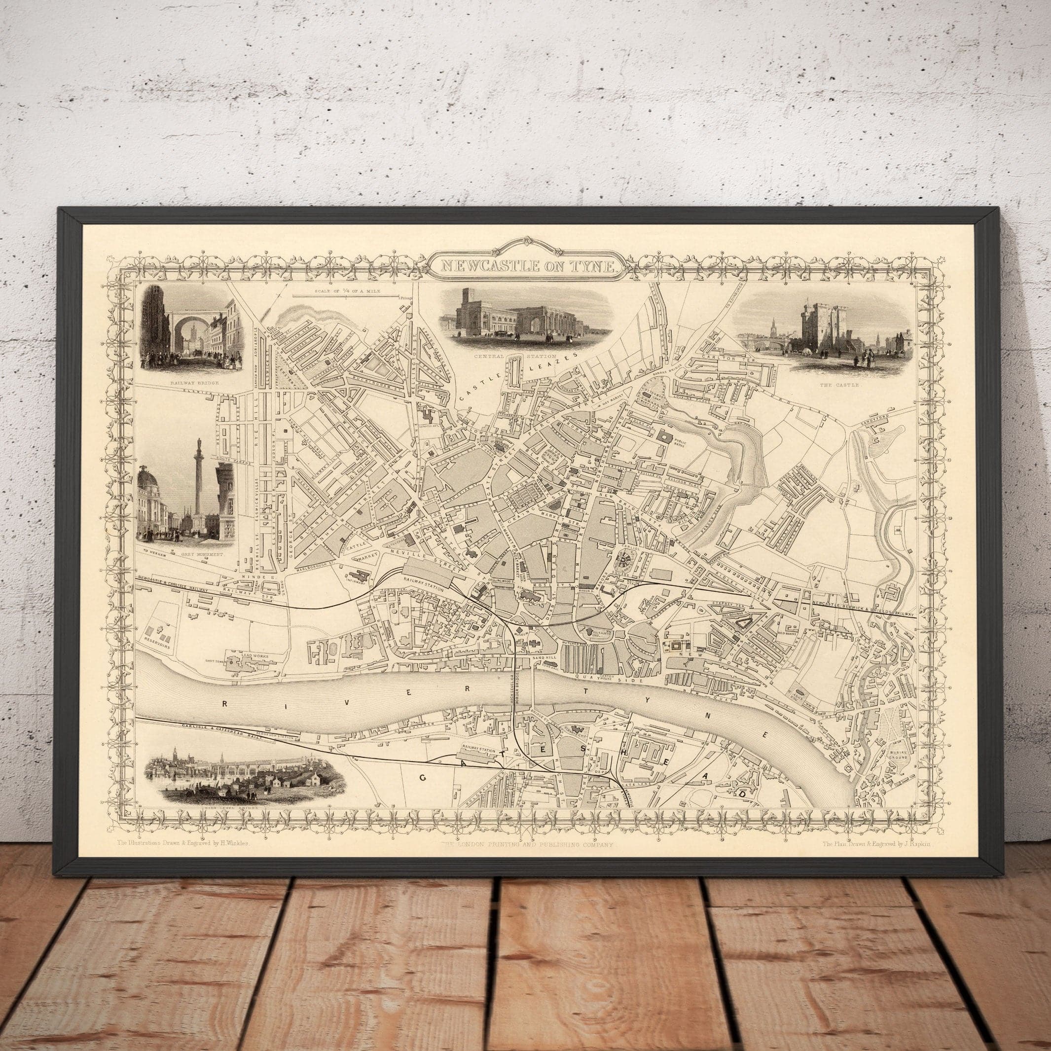 Map of GATESHEAD Black and White Map Print City Print 