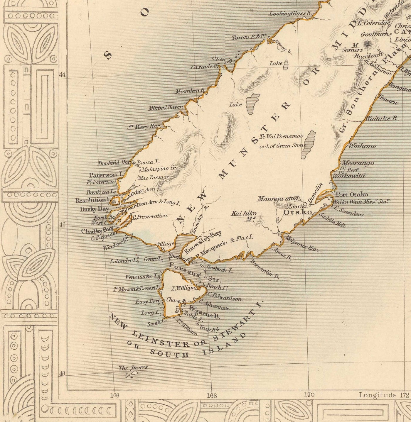 Antiguo mapa de Nueva Zelanda en 1851 por Tallis y Rapkin - Auckland, Tauranga, Christchurch, Wellington, New Plymouth