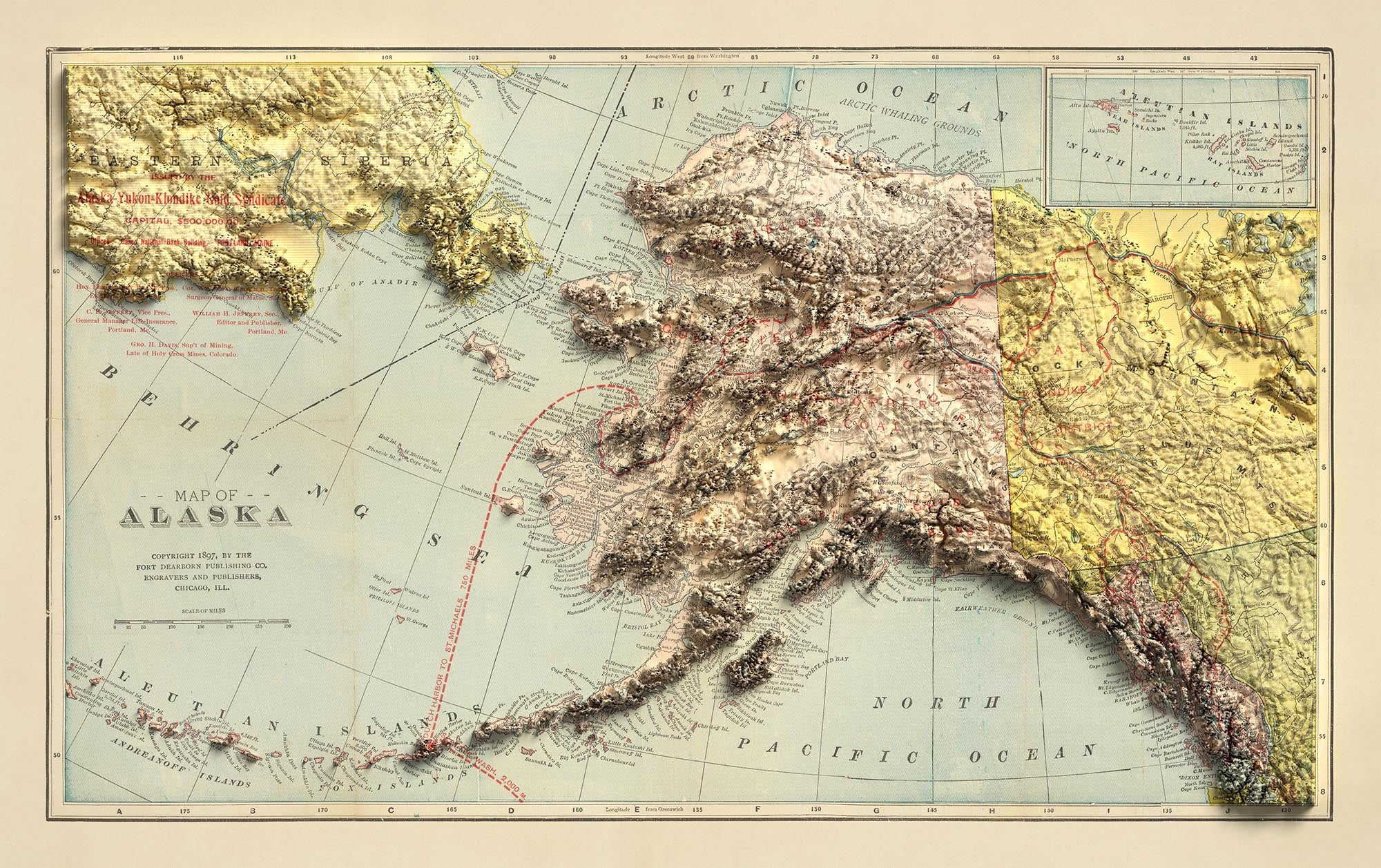 Old Map of Alaska, 1897 - Klondike Yukon Gold Rush - Inuit & Eskimos a ...