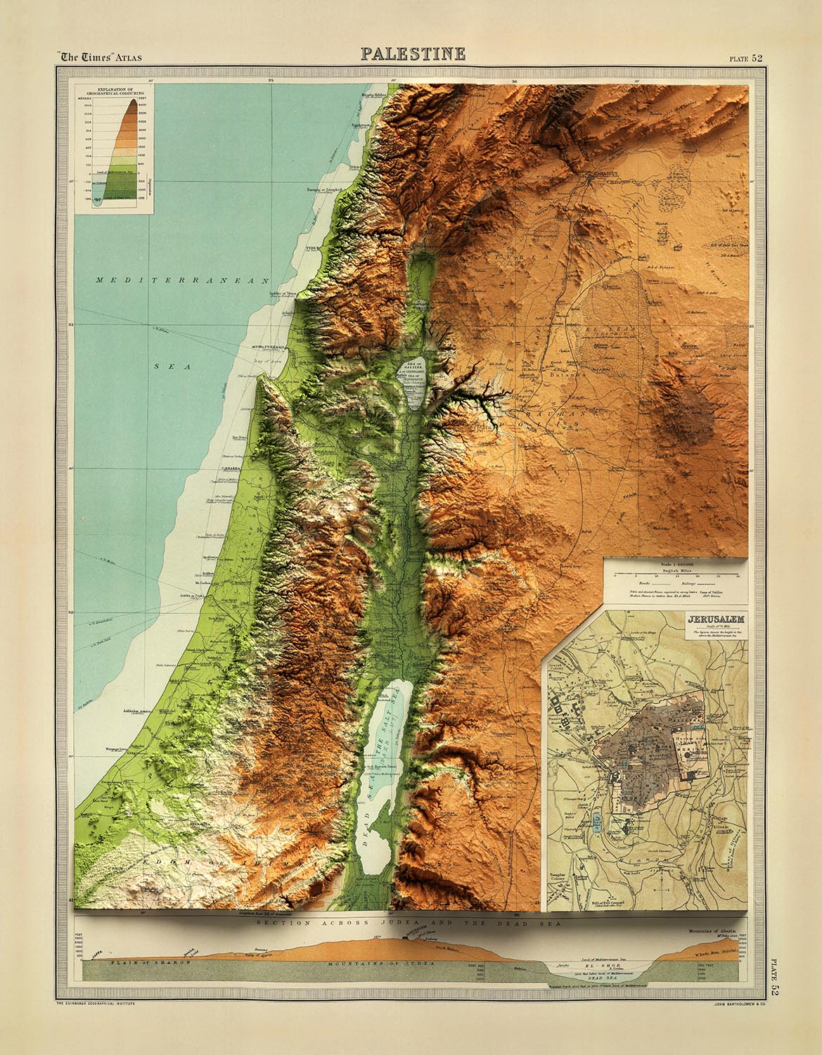 Palsteni Map Old Map of Palestine in 1922 by Bartholomew - Jerusalem, Jaffa, Gaza ...