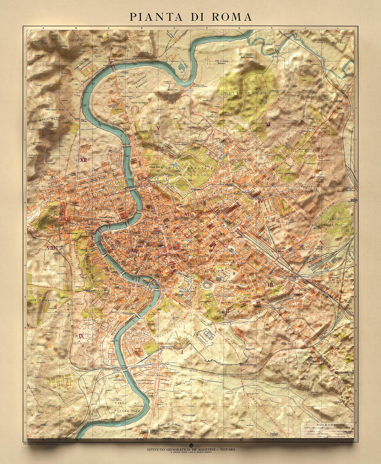 Colosseum Roma Map Rare Old Plan Map of Rome, 1921: Vatican, Colosseum, Trevi Fountain, V ...