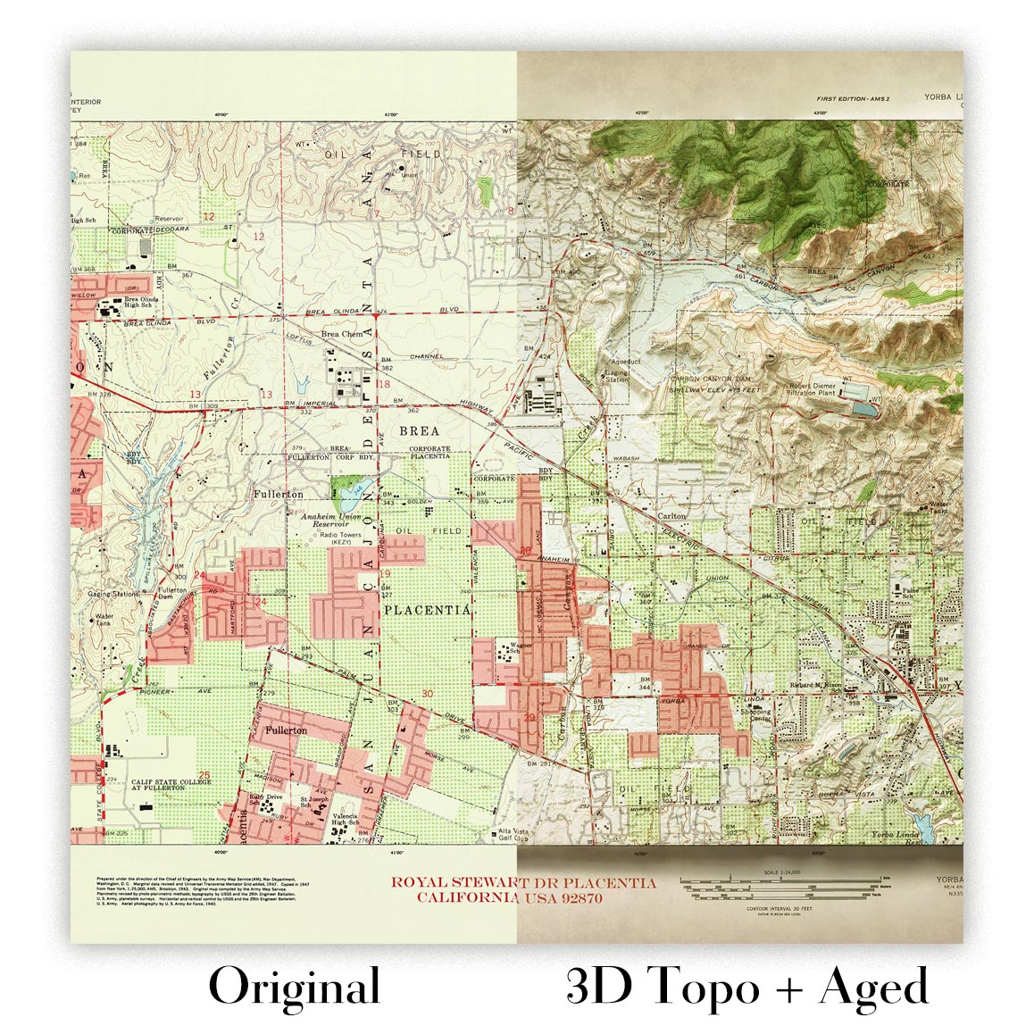 Image showing the difference between an Original map and an Aged toned map