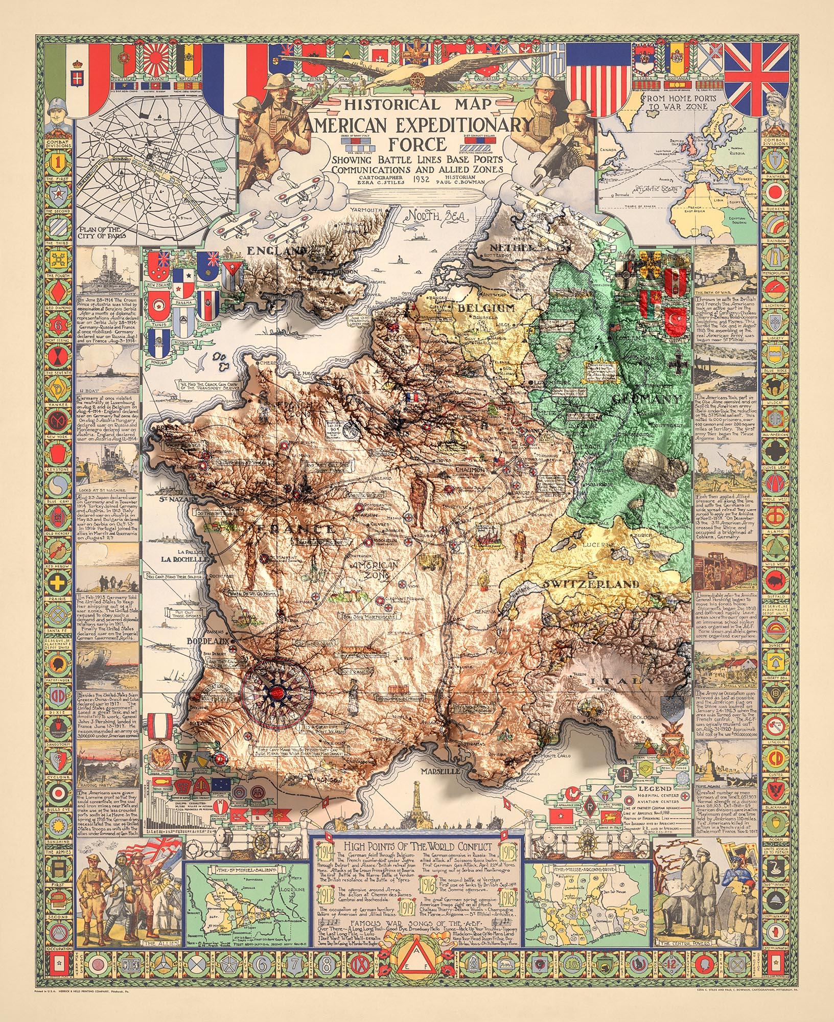 Old Map of the World War 1 Western Front, 1932: AEF, Hindenburg Line ...