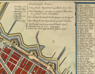 Alte Karte von Amsterdam im Jahre 1766 von Frederik Willem Greebe - Die Amstel, die Oude Kirche, Nieuwevaart, Königlicher Palast, Lastage