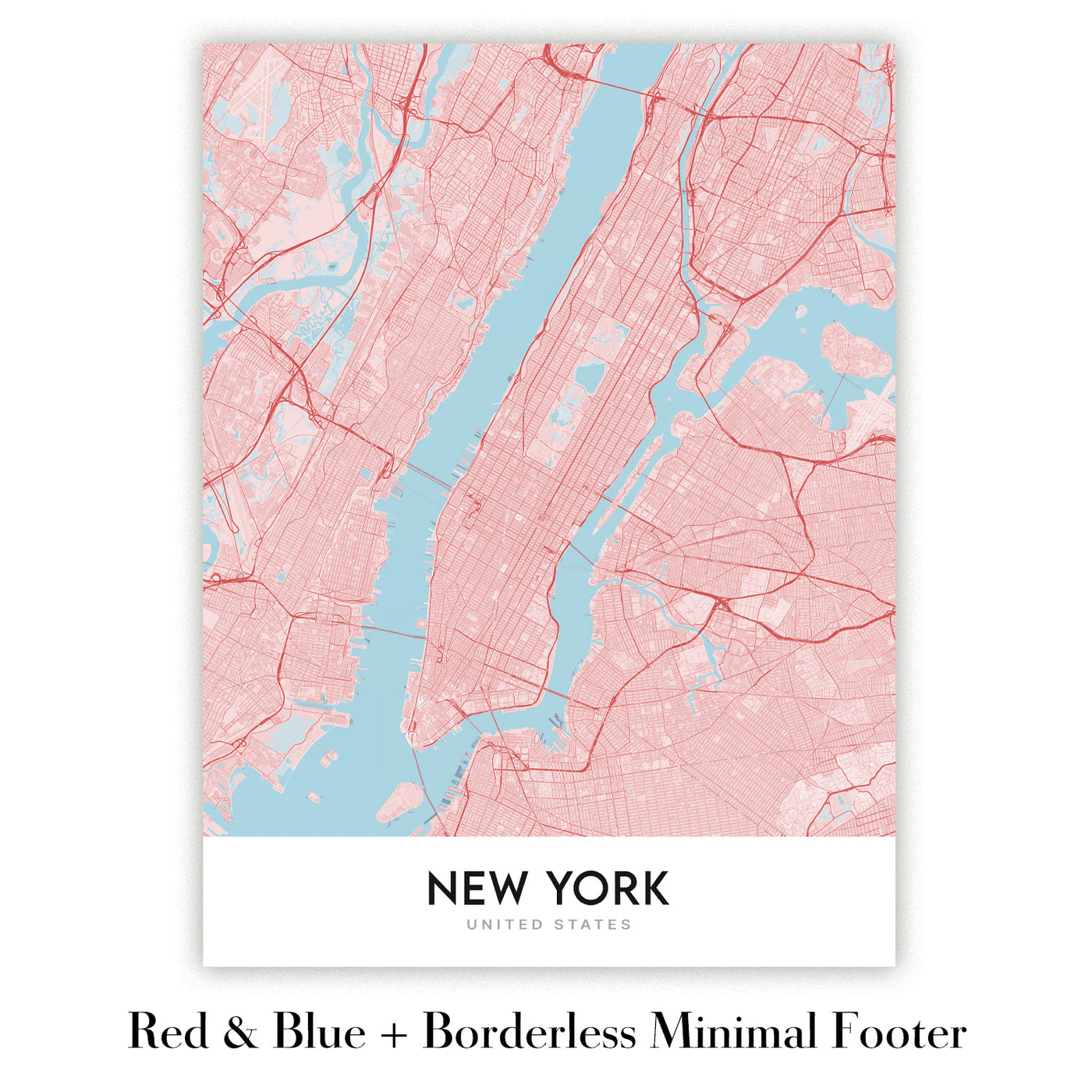 Moderner Stadtplan von New York City, NY: Central Park, Empire State Building, Freiheitsstatue, Times Square, Brooklyn Bridge