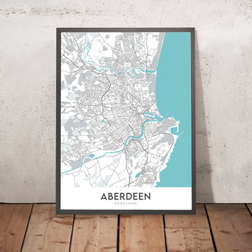 Mappa della città moderna di Aberdeen, Scozia: Centro città, Old Aberdeen, Union St, Fiume Dee, Marischal College 