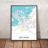 Carte moderne de la ville d'Abou Dabi, ÉAU : Grande Mosquée, Palais des Émirats, Route Corniche, Al Bateen, Île de Yas 