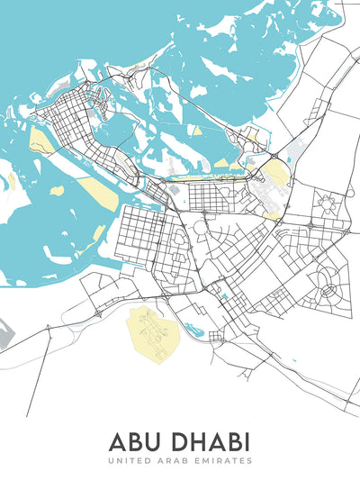 Moderner Stadtplan von Abu Dhabi, Vereinigte Arabische Emirate: Scheich-Zayid-Moschee, Emirates-Palast, Corniche Road, Al Bateen, Yas-Insel