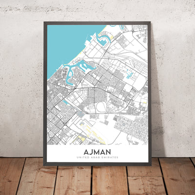 Moderner Stadtplan von Ajman, Vereinigte Arabische Emirate: Al Nuaimiya, Al Rawda, Al Zahra, Sheikh Khalifa Bin Zayed Street, Sheikh Ammar Bin Humaid Street