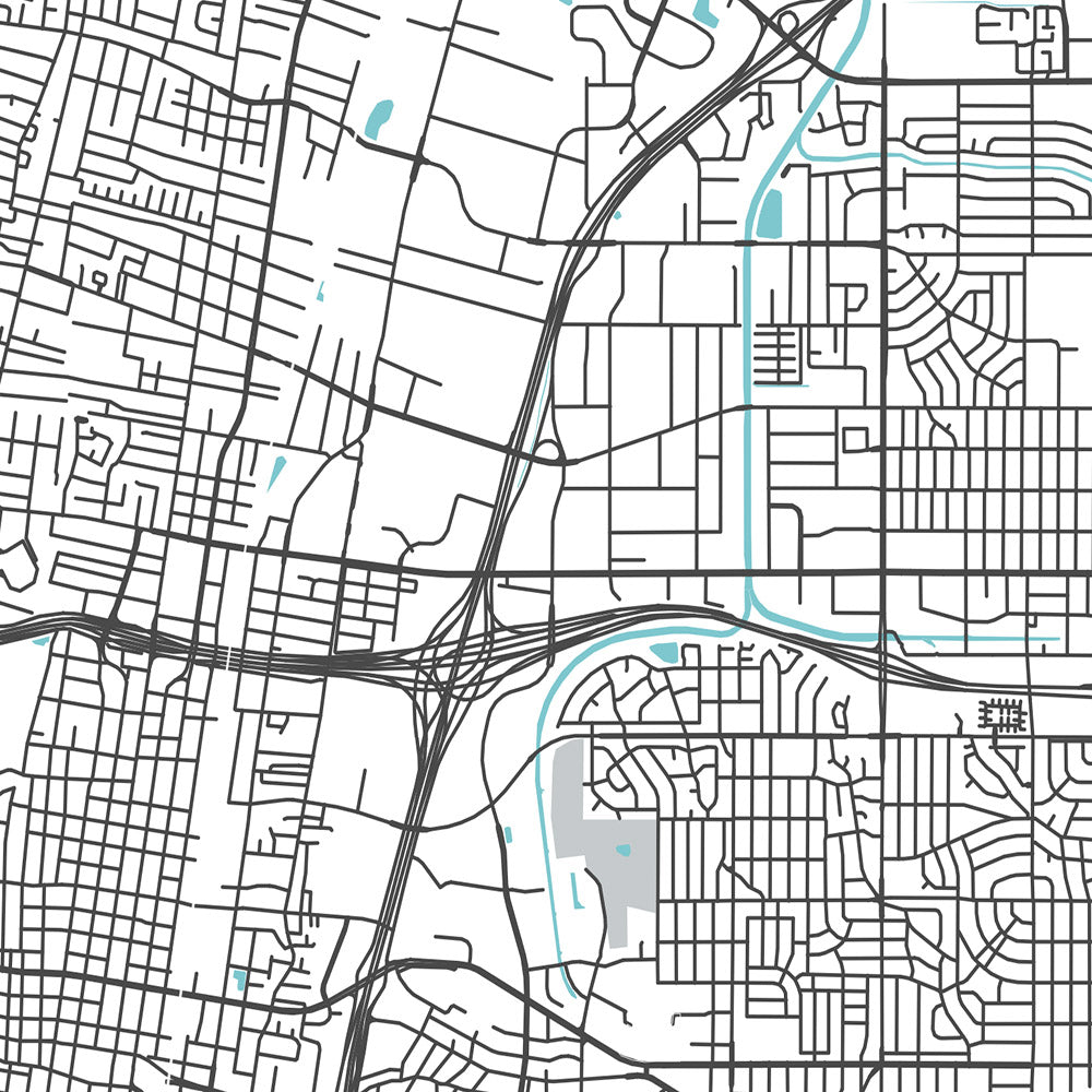 Plan de la ville moderne d'Albuquerque, Nouveau-Mexique : centre-ville, vieille ville, université du Nouveau-Mexique, montagnes Sandia, Rio Grande