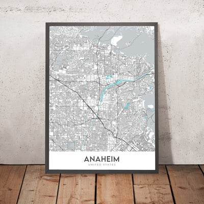 Plan de la ville moderne d'Anaheim, Californie : Disneyland, Angel Stadium, Honda Center, Anaheim Convention Center, Fullerton
