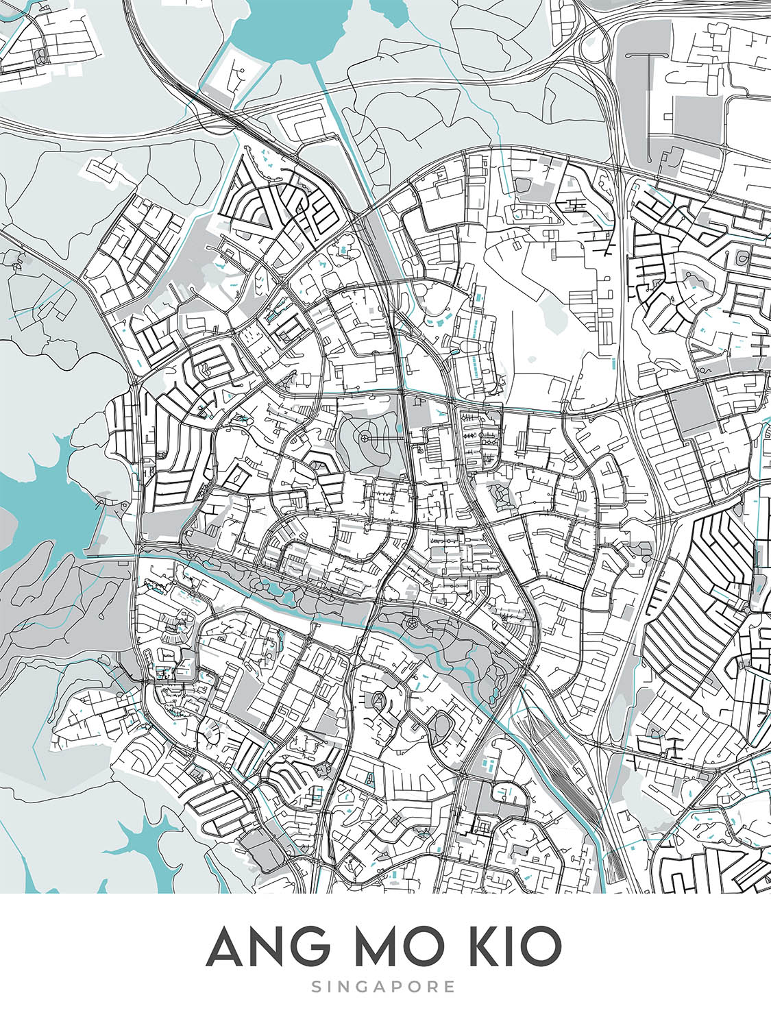Modern City Map of Ang Mo Kio, Singapore: Bishan-Ang Mo Kio Park, Lower ...