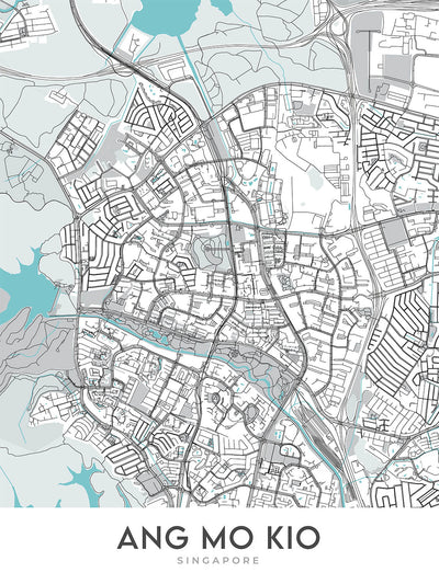 Moderner Stadtplan von Ang Mo Kio, Singapur: Bishan-Ang Mo Kio Park, Lower Peirce Reservoir, AMK Hub, Yio Chu Kang Rd, Ang Mo Kio Ave 3
