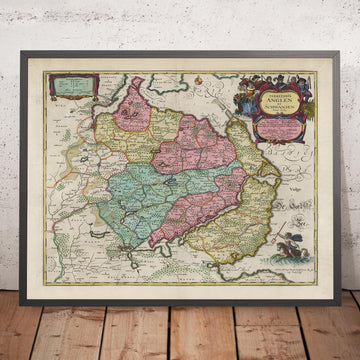 Alte Karte von Anglia und Schwansen von Joan Blaeu, 1665: Flensburg, Schleswig, Glücksburg, Kappeln, Süderbrarup, Ostsee, Fjorde 