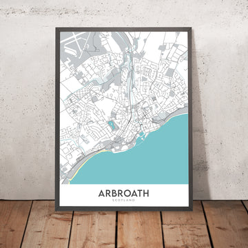 Mappa della città moderna di Arbroath, Scozia: Abbazia, Porto, Parco Victoria, A92, Cliffburn 