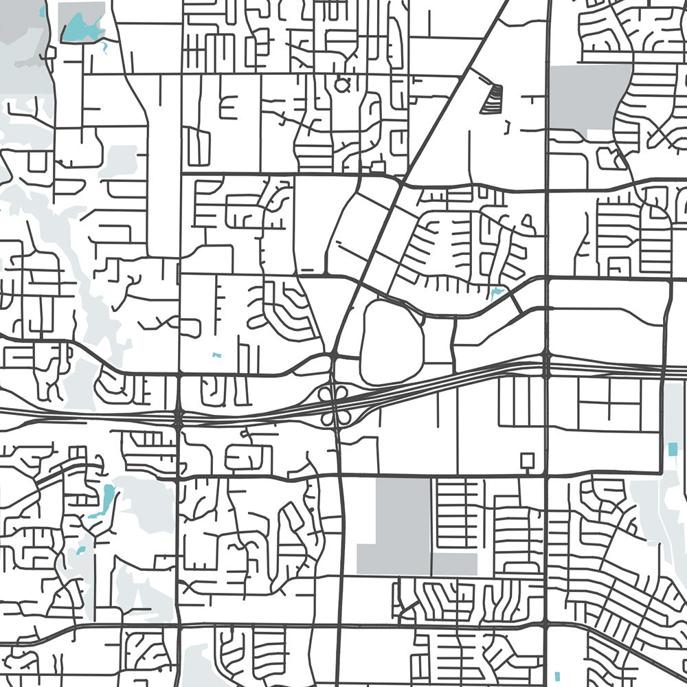 Moderner Stadtplan von Arlington, TX: AT&T Stadium, Globe Life Field, Six Flags, UTA, Pantego