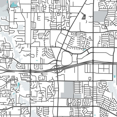 Mapa moderno de la ciudad de Arlington, TX: AT&T Stadium, Globe Life Field, Six Flags, UTA, Pantego