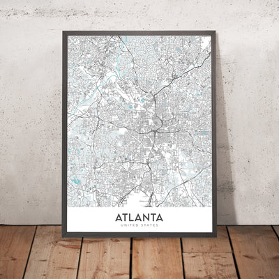 Plan de la ville moderne d'Atlanta, Géorgie : Inman Park, Midtown, Georgia Aquarium, I-20, I-75