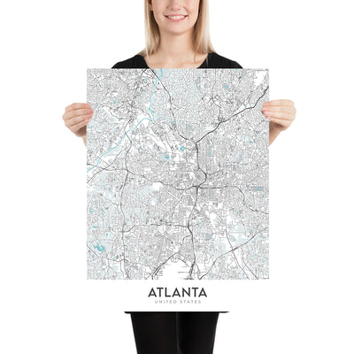 Mapa moderno de la ciudad de Atlanta, GA: Inman Park, Midtown, Acuario de Georgia, I-20, I-75