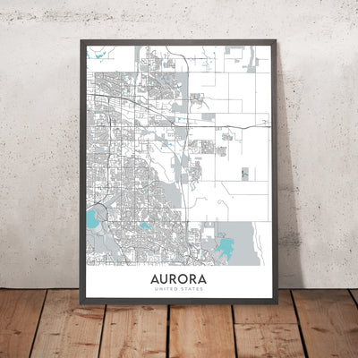 Mapa moderno de la ciudad de Aurora, CO: Aurora Hills, Cherry Creek, Fitzsimons, I-225, Buckley AFB