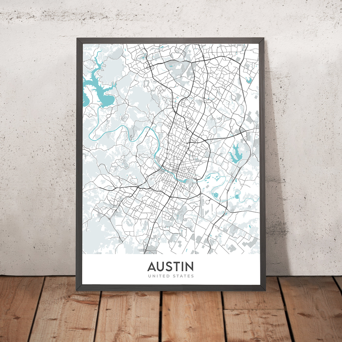 Plan de la ville moderne d'Austin, Texas : centre-ville, Université du Texas, Zilker Park, I-35, US-183