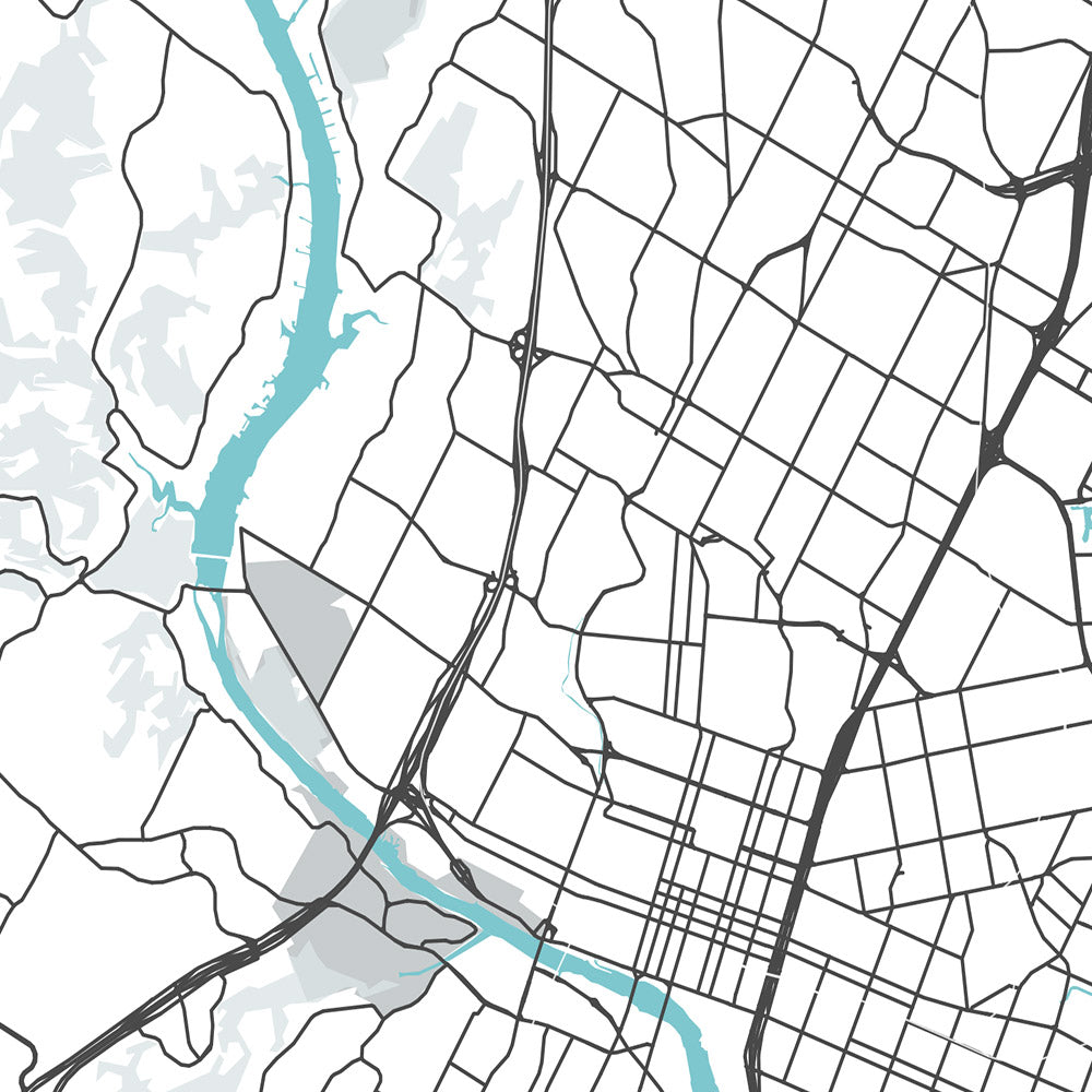Moderner Stadtplan von Austin, TX: Innenstadt, University of Texas, Zilker Park, I-35, US-183