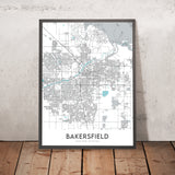 Mappa della città moderna di Bakersfield, CA: Centro, Museo della Contea di Kern, Teatro Fox, CA-99, CA-58 