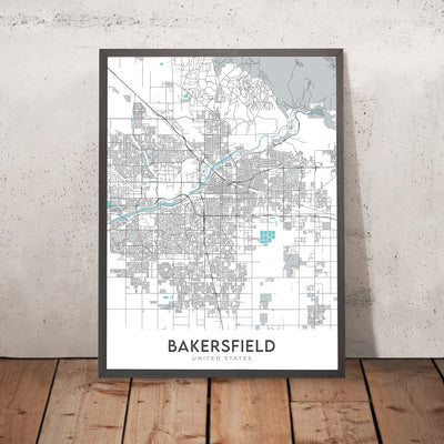 Moderner Stadtplan von Bakersfield, Kalifornien: Innenstadt, Kern Co. Museum, Fox Theater, CA-99, CA-58
