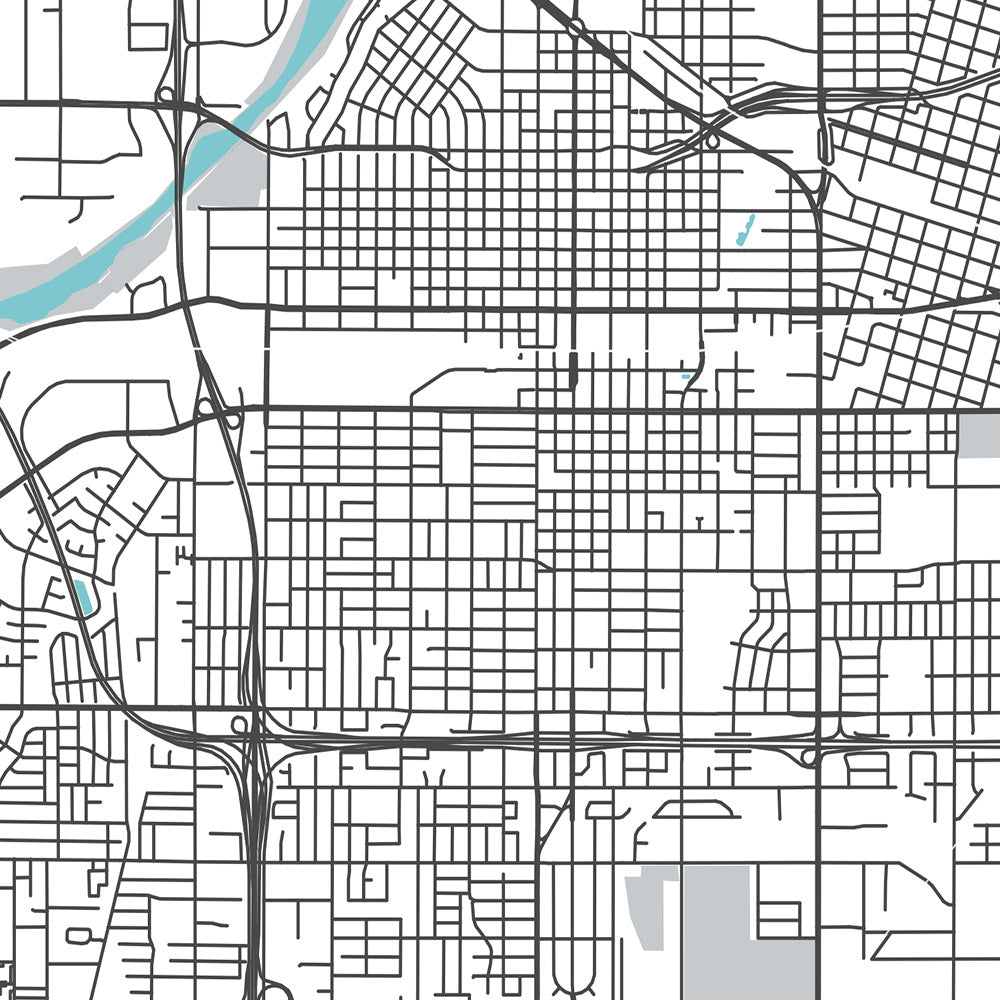 Mapa de la ciudad moderna de Bakersfield, CA: Centro, Museo Kern Co., Teatro Fox, CA-99, CA-58