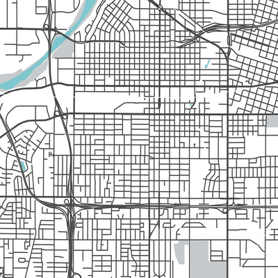 Modern City Map of Bakersfield, CA: Downtown, Kern Co. Museum, Fox Theater, CA-99, CA-58