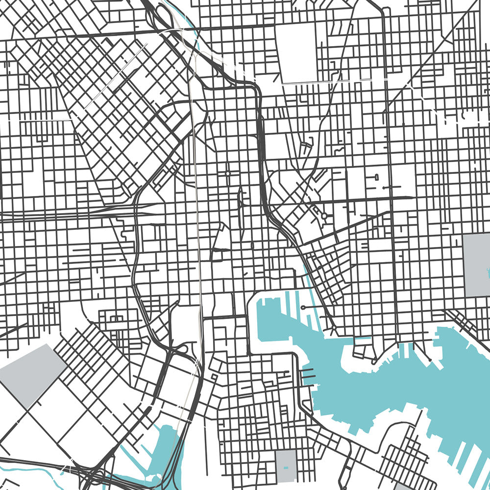 Mapa moderno de la ciudad de Baltimore, MD: Inner Harbor, Oriole Park, U. de Maryland
