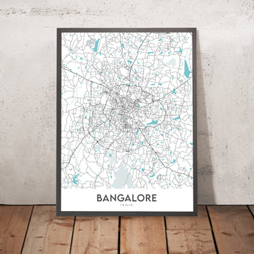 Moderne Stadtkarte von Bangalore: Bangalaru, M.G. Straße, Lalbagh, Cubbon Park, Whitefield 