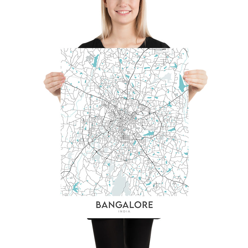 Mapa de la ciudad moderna de Bangalore, India: MG Road, Lalbagh, Cubbon Park, Whitefield, Indiranagar