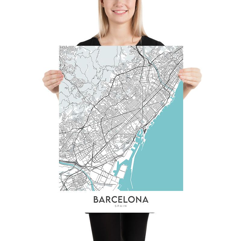 Mapa moderno de la ciudad de Barcelona, España: Barrio Gótico, El Born, Gracia, Sagrada Familia, Casa Batlló