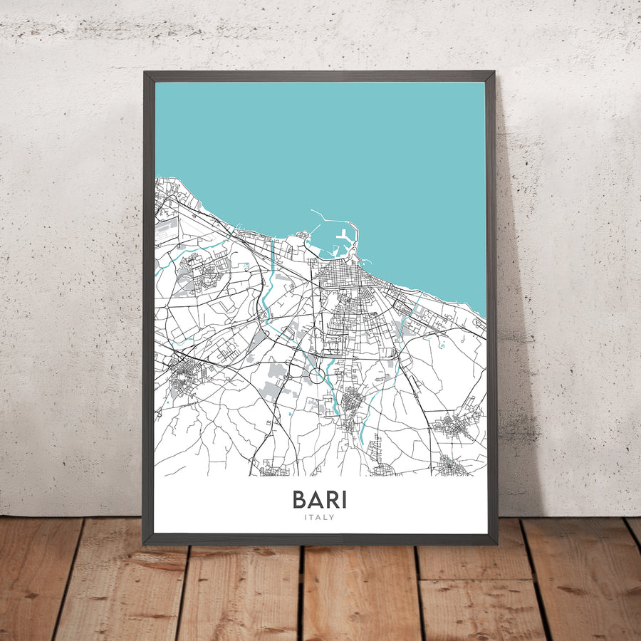 Mappa della città moderna di Bari, Italia: Bari Vecchia, Basilica di San Nicola, Castello Normanno-Svevo, Piazza Mercantile, Strada Statale 16 
