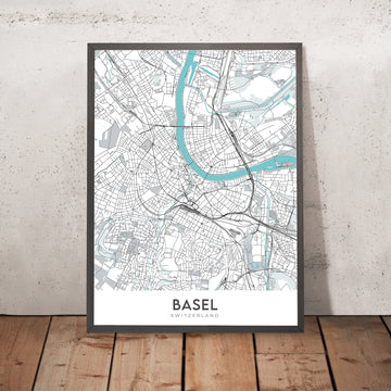 Mappa della città moderna di Basilea, Svizzera: Altstadt, Cattedrale di Basilea, Zoo, Università, Fiume Reno 