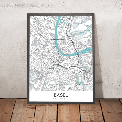 Modern City Map of Basel, Switzerland: Altstadt, Basel Cathedral, Zoo, University, Rhine River