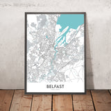 Modern City Map of Belfast, NI: Titanic, Queen's & Cathedral Quarters, Belfast Castle, M1 Motorway