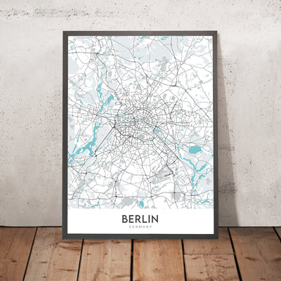 Moderner Stadtplan von Berlin, Deutschland: Brandenburger Tor, Reichstag, Museumsinsel, Charlottenburg, Tiergarten