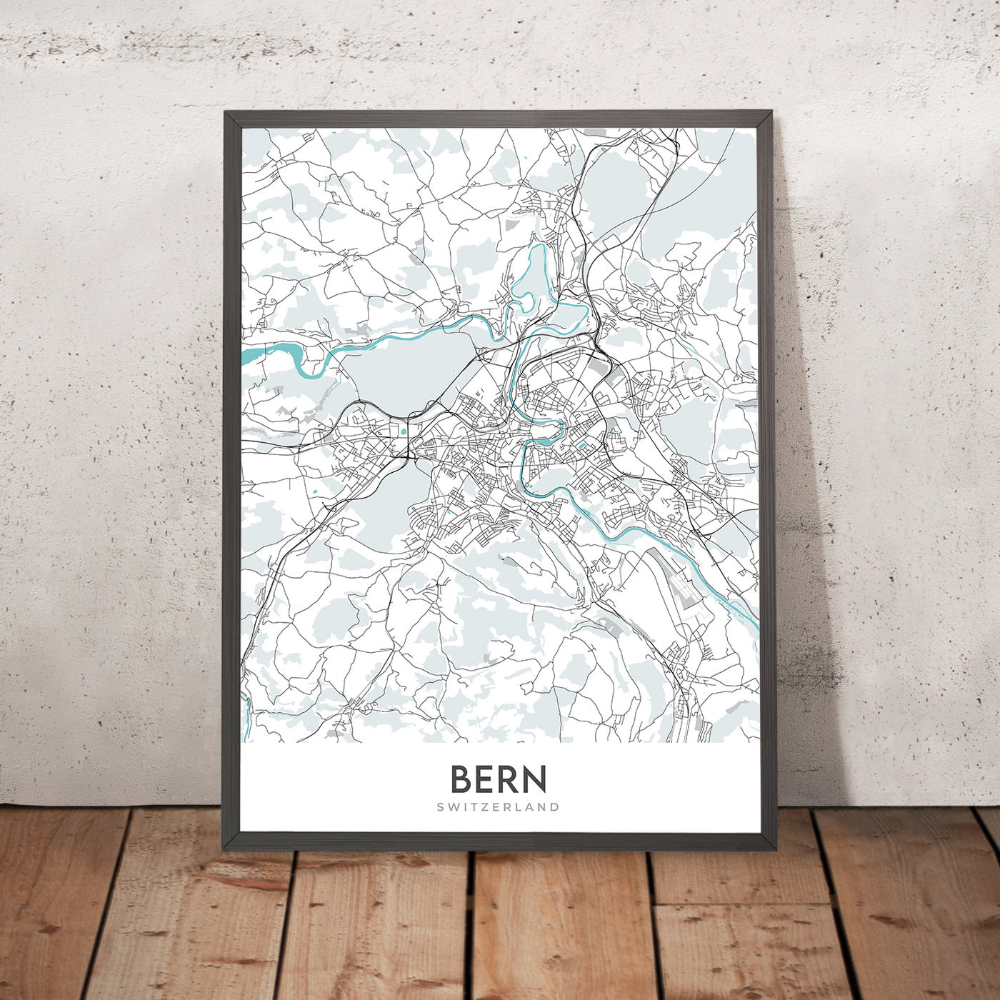 Plan de la ville moderne de Berne, Suisse : Palais fédéral, tour de l'horloge, rivière Aare, Breitenrain-Lorraine, Länggasse-Felsenau