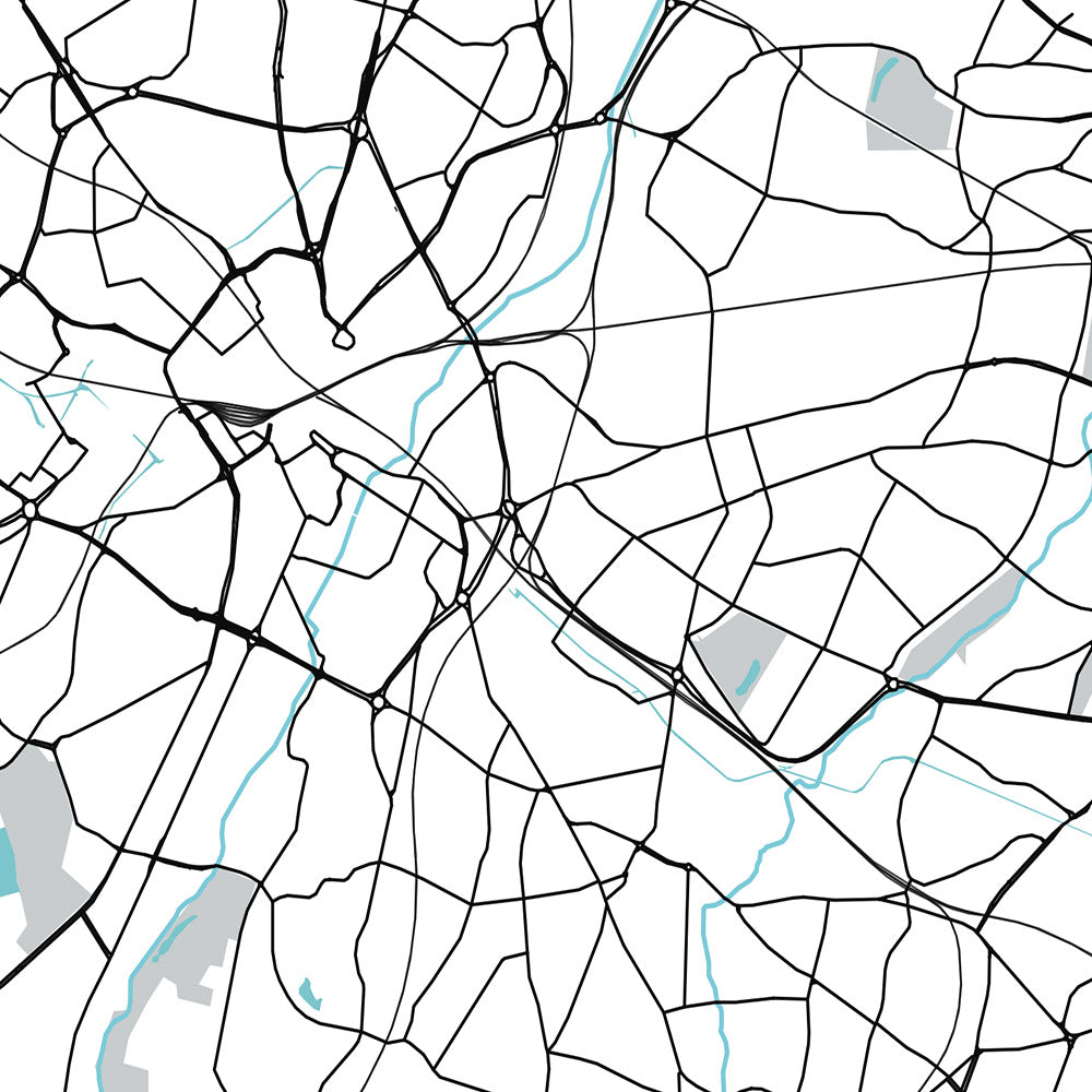 Mapa moderno de la ciudad de Birmingham, Reino Unido: Bournville, Moseley, Harborne, Catedral de Birmingham, Biblioteca de Birmingham