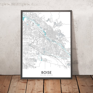 Modern City Map of Boise, ID: Downtown, Boise State University, Idaho State Capitol, Hyde Park, Boise River