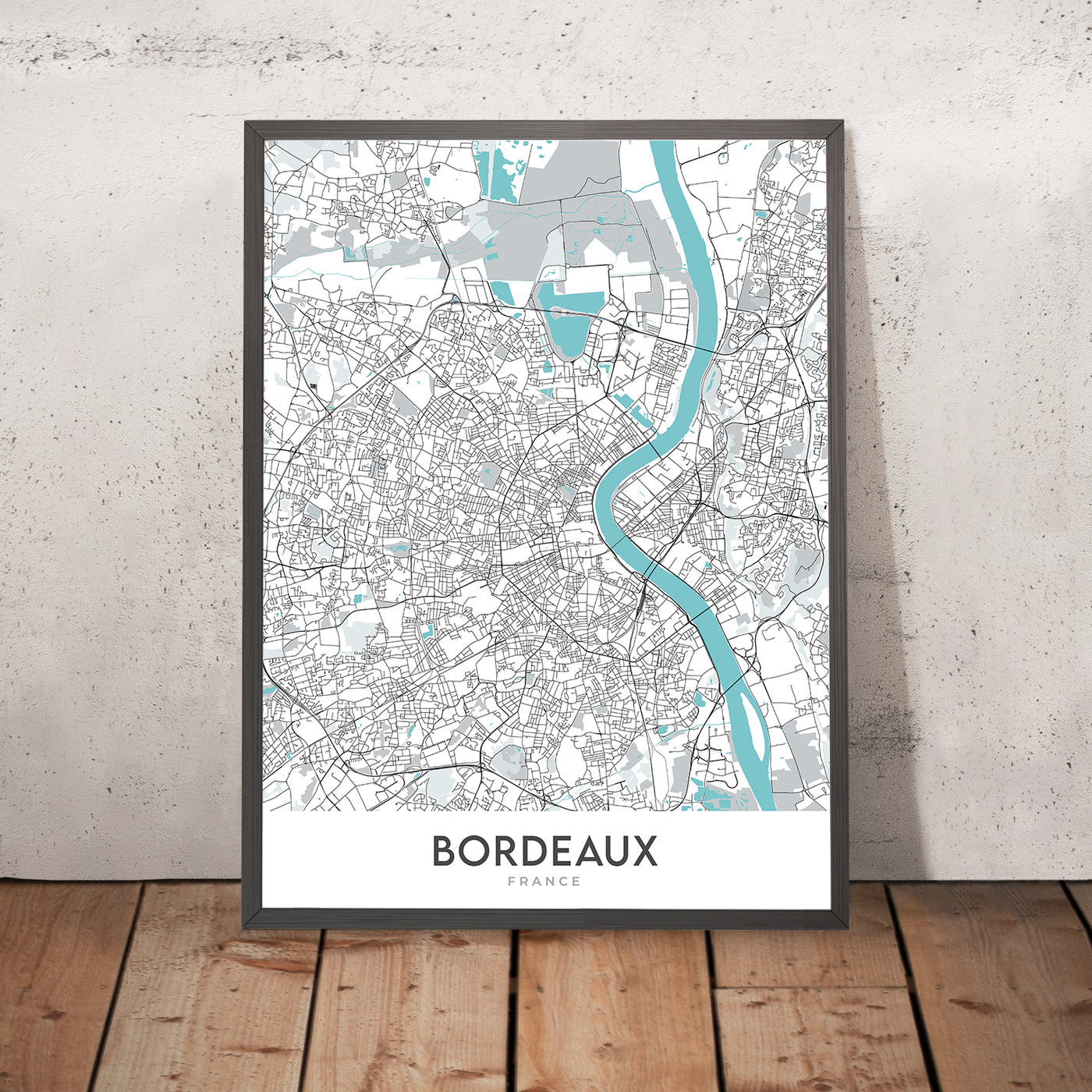 Moderner Stadtplan von Bordeaux, Frankreich: Saint-Pierre, Cathédrale Saint-André, Grand Théâtre, Jardin Public, Pont de Pierre