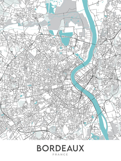 Modern City Map of Bordeaux, France: Saint-Pierre, Cathédrale Saint-André, Grand Théâtre, Jardin Public, Pont de Pierre